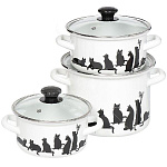 Набор посуды эмал. Кошечка-5-1 Экстра белый (сфер. 1,5/2,3/5л) стек. крышка