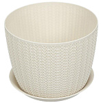 Кашпо Вязание 2,8л D180мм с подд. белый ротанг М3121