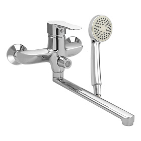 Смеситель в ванную BIANCO шаровый, длинный излив, с дивертором на корпусе