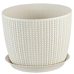 Кашпо Вязание 4,5л D210мм с подд. белый ротанг М3122