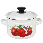 Кастрюля эмал. 10 л, с крышкой, крышка сталь, цилиндр, Садовая клубника, 41804-222/6-У2, белая