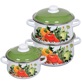 Набор кастрюль эмал. 1с408 Европейская кухня (2,0л, 4,0л, 5,5л) белоснеж.