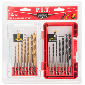 Набор свёрл по металлу и дереву P.I.T. DRUA ASET05-0014 (14 шт, хвостовик HEX 1/4"/6.35мм)