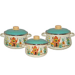 Набор посуды эмалированная сталь, 3 предмета, 2, 4, 5.5 л, индукция, Чайный домик, 1с408