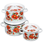 Набор кастрюль эмал. Маки мечта (1,5/2,9/4,5л)