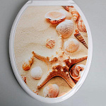 Сиденье для унитаза пластик, Ракушки на песке, белое, Росспласт, РП-813