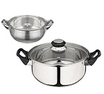 Кастрюля из нерж стали с крышкой (стекло) BAK-03, 2,8 л, ручки - бакелит, без ТМ