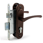 замок Врезной с ручкой на планке ЗВ7 ОМЕГА медь, английский, прямоуг.ригель, 4 ключа