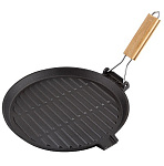 Сковорода-гриль чугунная с деревянной складной ручкой, круглая, PADELLA, диа 26 см