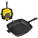 Сковорода-гриль квадратная чугунная GPR-26C, 26*26 см (чугунная ручка)