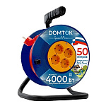 Удлинитель смл. DOMITOK 4 гн., ПВС 3х2,5, 4кВт, з/к, 50м на катушке