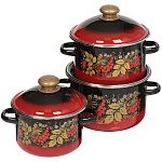 Набор кастрюль эмал. Рябинка 15 (2л, 3л, 4л) N15L05, индукция