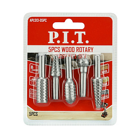 Набор шарошек стальных по дереву, пластику, монтажной пене P.I.T. 5шт, хвостовик 6 мм (APLS13-05PC)