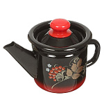 Чайник нерж.  1л С2707,38 с кнопкой, ручка металлическая, красно-черный