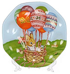 Блюдо стекло, для яиц, круглое, 21 см, разноцветное, Пасхальный зайчик, Daniks