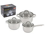 Набор посуды из 6 предметов, MEDIANO-SET-6 (ковш1,9л/кастрюли: 2,6/3,6 л) из нерж стали с крышками