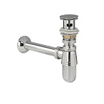 Сифон для раковины 1"1/4х32х32мм с трубой, донный клапан с переливом и системой клик-клак, из АБС пл