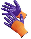 Перчатки оранжевые с фиолетовой ладонью N-403-P
