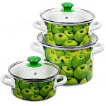 Набор посуды эмалированная сталь, 6 предметов, кастрюли 1.5,2.3,5 л, Поздние яблоки 5-1-Экстра, белы