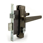 замок Врезной с ручкой на планке ЗВ7 01 ОМЕГА бронза, английский, прямоуг.ригель, 4 ключа