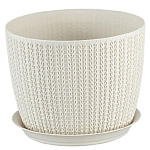 Кашпо Вязание 1,9л D155мм с подд. белый ротанг М3120