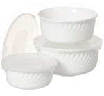 Салатник стеклокерамика 3шт (19, 16, 14см) с крышкой белый Daniks HDW-55/66/75