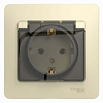 Розетка 1-м СП Glossa 16А с защ. крышкой защ. шторки с/з в сборе IP44 беж. SchE GSL000248
