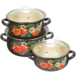 Набор посуды эмал. абрикос-экстра 2/3/4л со стекл. крышкой