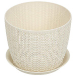Кашпо Вязание 1,1л D135мм с подд. белый ротанг М3119