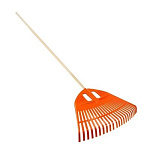 Грабли веерные пластмассовые 23 зуба "Floks" оранжевые 500мм с деревянным черенком в/с