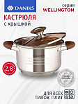 Кастрюля нерж, 2.8 л, крыш стекло, Daniks, Веллингтон, GS-01415-18CA, серебр, индукц