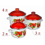 Набор кастрюль эмал. Калина красная 15 N15BY84/N15B84 (2/3/4л) цилиндр. белый
