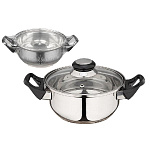 Кастрюля из нерж стали с крышкой (стекло) BAK-01, 1,4 л, ручки - бакелит, , без ТМ