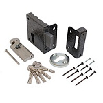 Замок накладной ЗН1-1У ПТИМАШ бронза, английский, прямоуг.ригель, усил.цилиндр, 5 ключей