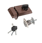 замок Накладной ЗНД-1АД дисковый, 2 цилиндр.ригеля, личинка-автомат, 3 ключа,  медь