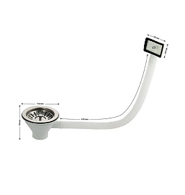 Выпуск для кухонной мойки с большой горловиной, с переливом, из АБС пластика, с хромированной сеткой