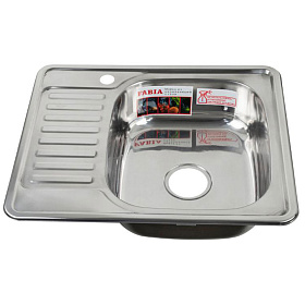 Мойка д/кухни  врезная, 58х48 правая, 0,6 мм, глубина 160 мм + большой сифон с переливом