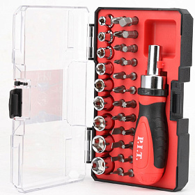 Набор бит и головок с рукояткой P.I.T. ADVANCE HSDR04-0034 (34шт, рукоятка-трещотка, адаптер, кейс)