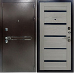 Дверь метал. 860х2050х89мм. левая ВИТЯЗЬ ЦАРГА НЕРЖ. (антик медь/Эшвайт черное стекло №8.1)