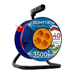 Удлинитель смл. DOMITOK 4 гн., ПВС 3х1,5, 3,5кВт, з/к, 40м на катушке