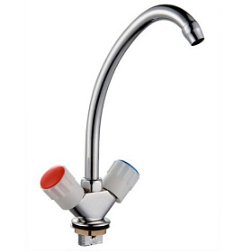 Смеситель д/кухни 1/2 рез. Казань КС 55 55111 бел. пласт. мах, лат. гайка, короткий излив, б/подводк