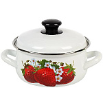 Кастрюля эмал. 1.5 л, с крышкой, крышка сталь, сферический, Клубника садовая, 61904-082/6, белая