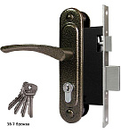 замок Врезной с ручкой на планке ЗВ7 ОМЕГА бронза, английский, прямоуг.ригель, 4 ключа