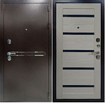 Дверь метал. 860х2050х89мм. правая ВИТЯЗЬ ЦАРГА НЕРЖ. (антик медь/Эшвайт черное стекло №8.1) 