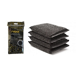 Губка универсальная ВПОРЯДКЕ со стальной нитью (черная) 4шт/уп 