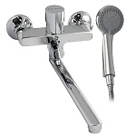 Смеситель в ванную FABIA длинный плоский излив, шаровый, с дивектором м/к на корпусе