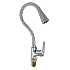 Смеситель кухонный, боковой, шаровый с гибким изливом СЕРЫЙ, с двухрежимным аэратором