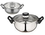 Кастрюля из нерж стали с крышкой (стекло) BAK-02, 2 л, ручки - бакелит, без ТМ