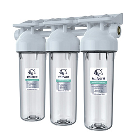 Фильтр магистральный 3/4" KSBR TRIO тройной для холодной воды прозр. 10" UNICORN 