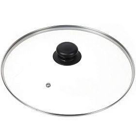 Крышка для посуды стеклянная 28см Danika, металл. обод, кнопка бакелит, черная Д4128Ч